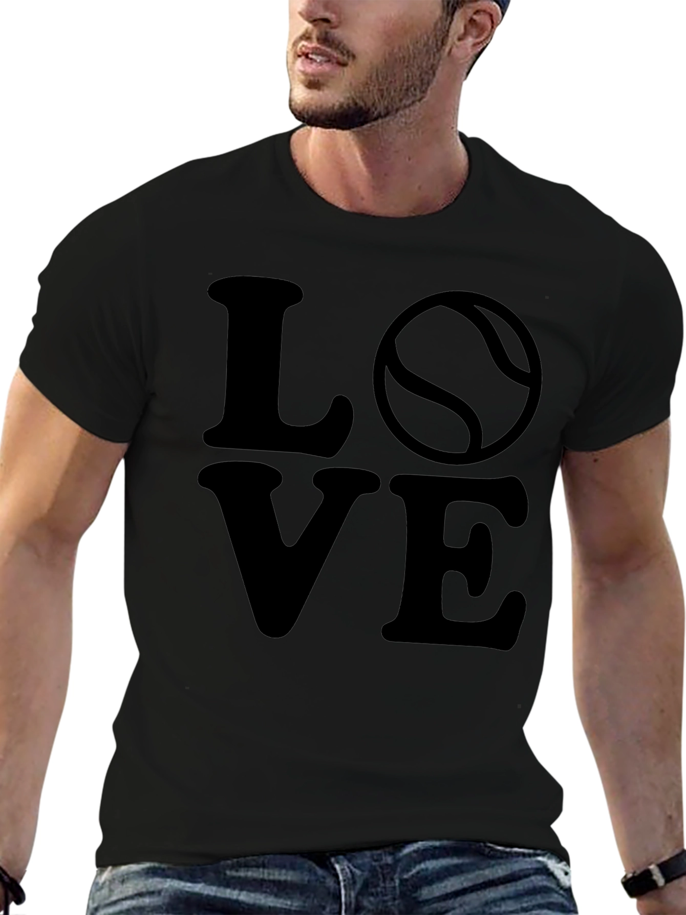 LOVE Tennis Graphic Tee - Black Cotton Casual Shirt