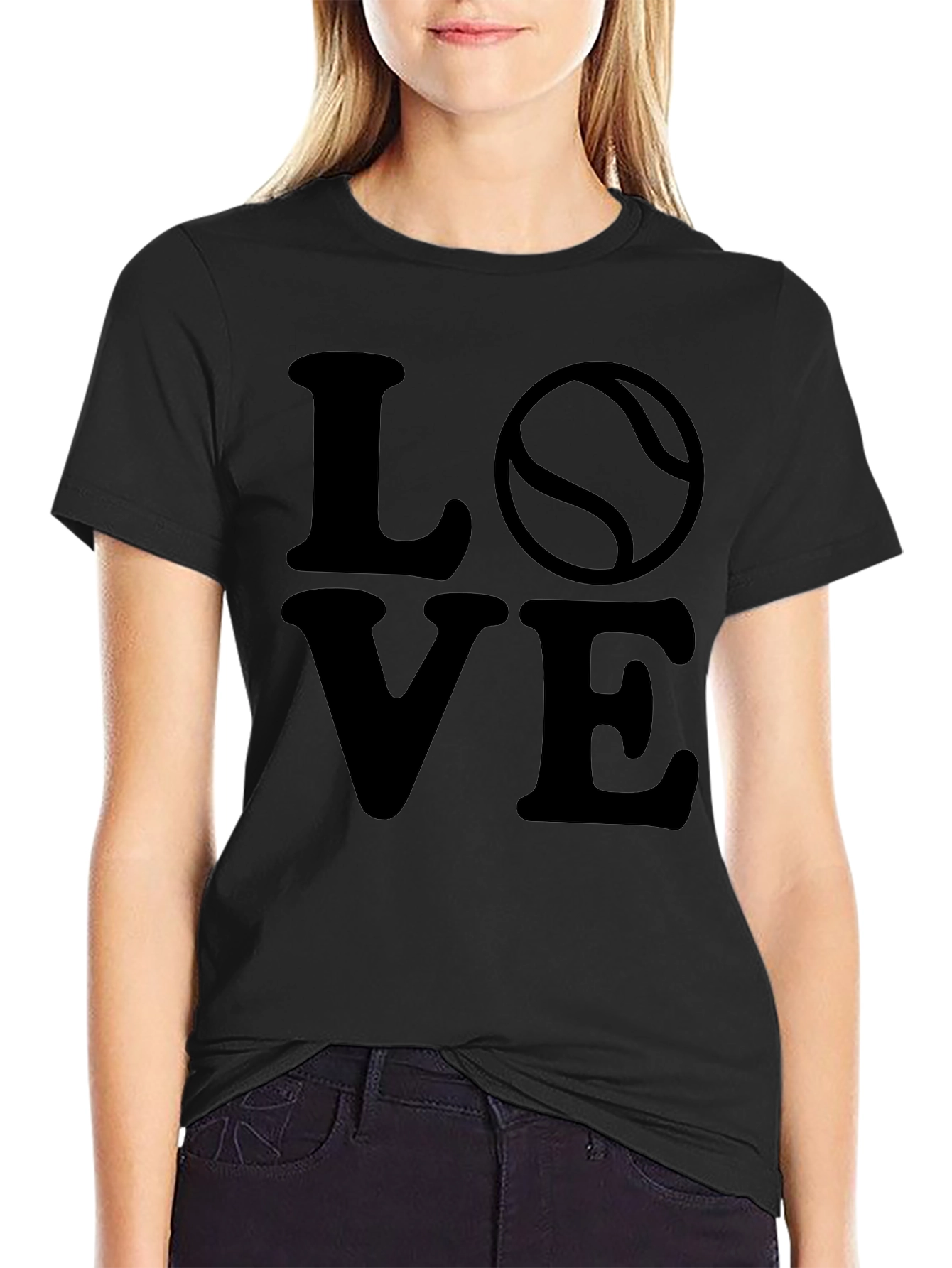 LOVE Tennis Graphic Tee - Black Cotton Casual Shirt