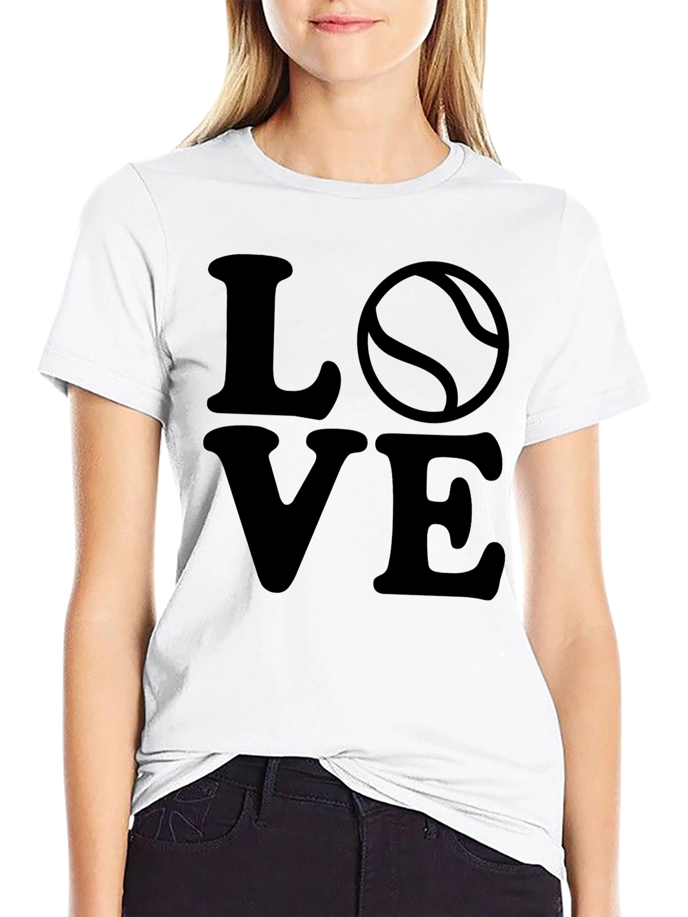 LOVE Tennis Graphic Tee - Black Cotton Casual Shirt