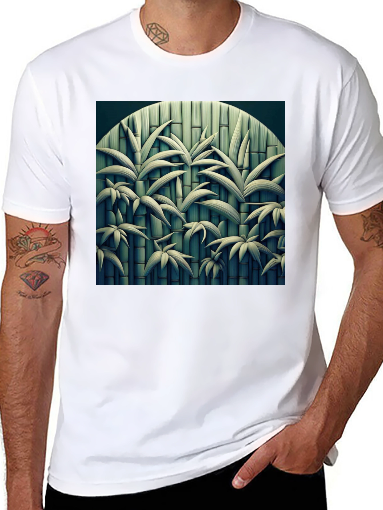 Bamboo Print Black T-Shirt