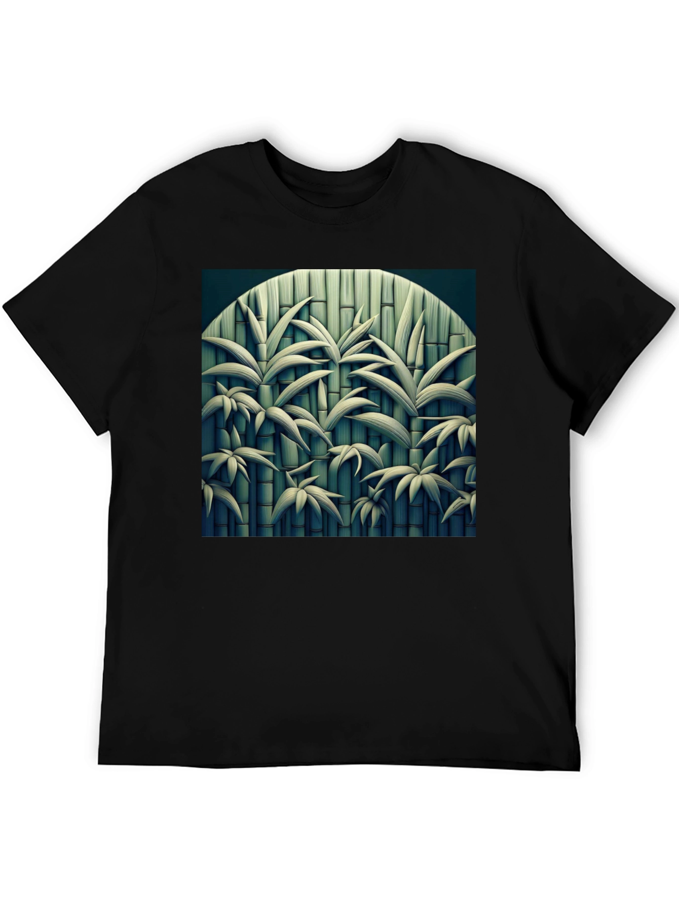 Bamboo Print Black T-Shirt