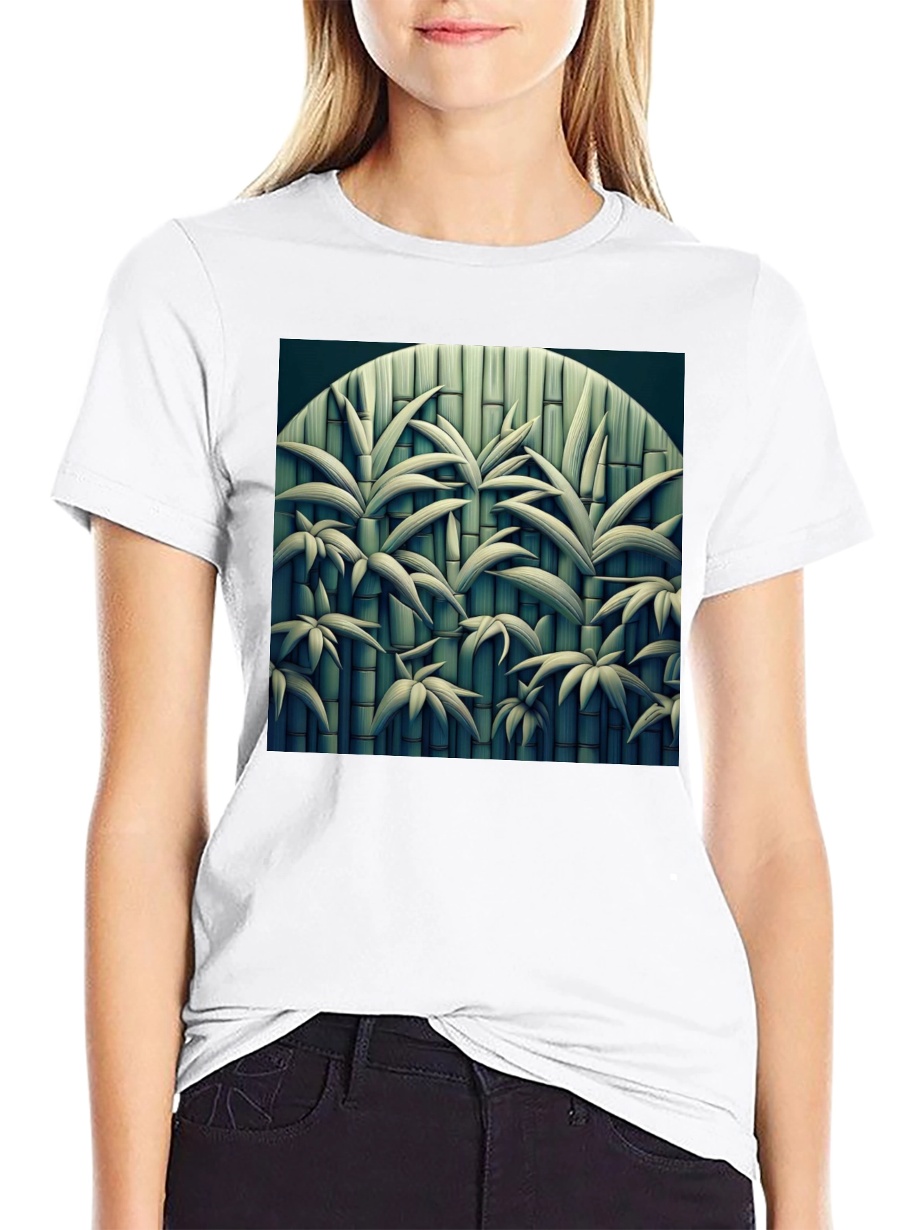 Bamboo Print Black T-Shirt