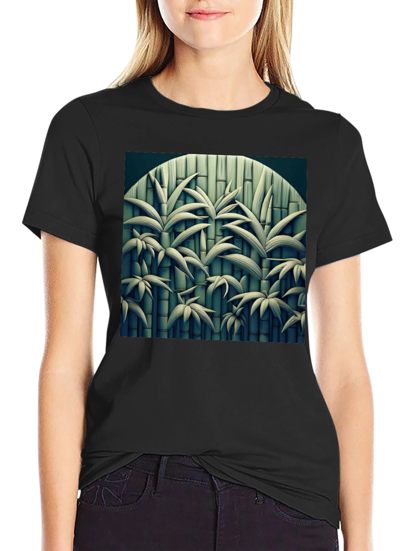 Bamboo Print Black T-Shirt