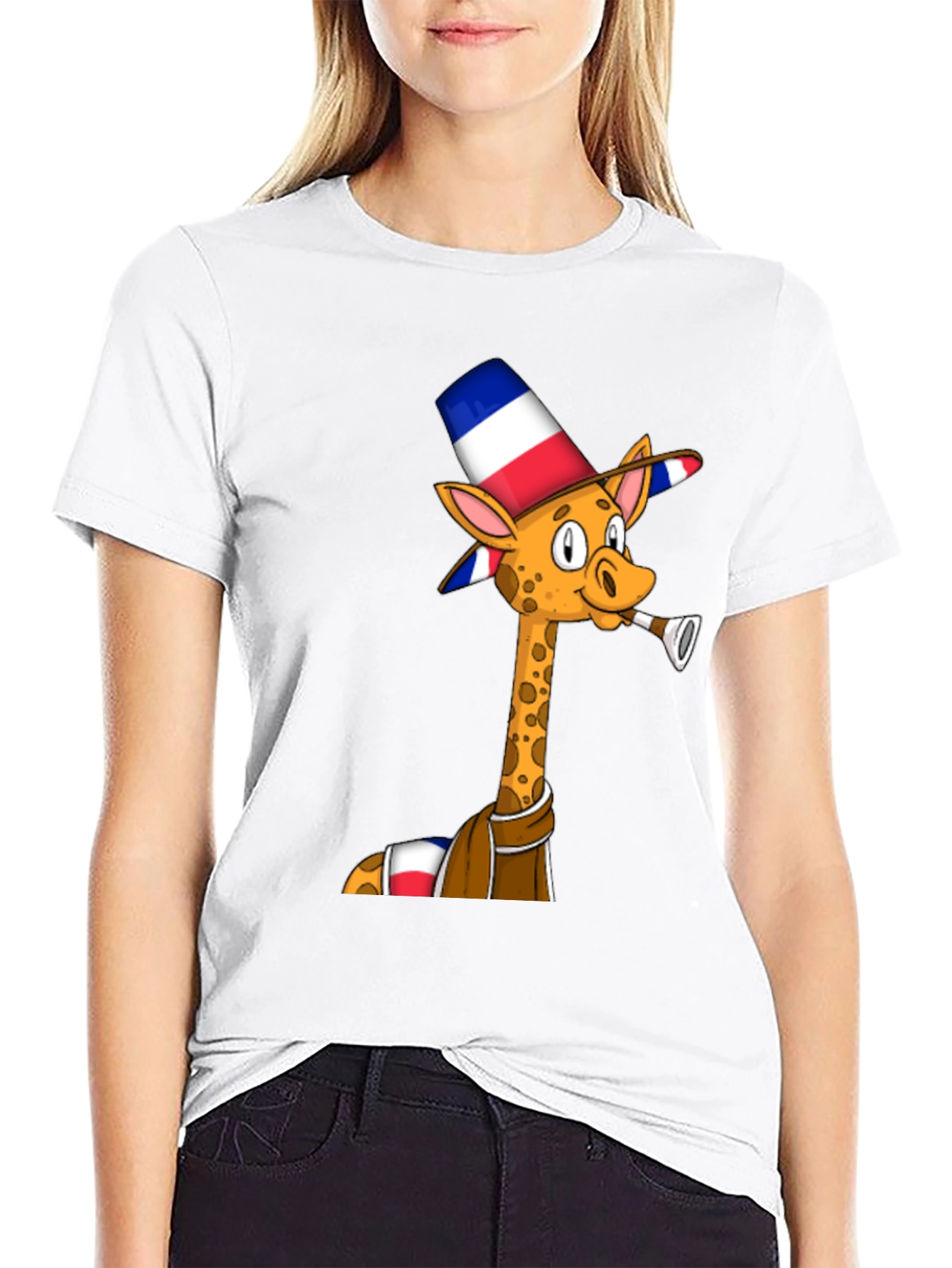 Giraffe in Hat T-Shirt - Unique Graphic Tee