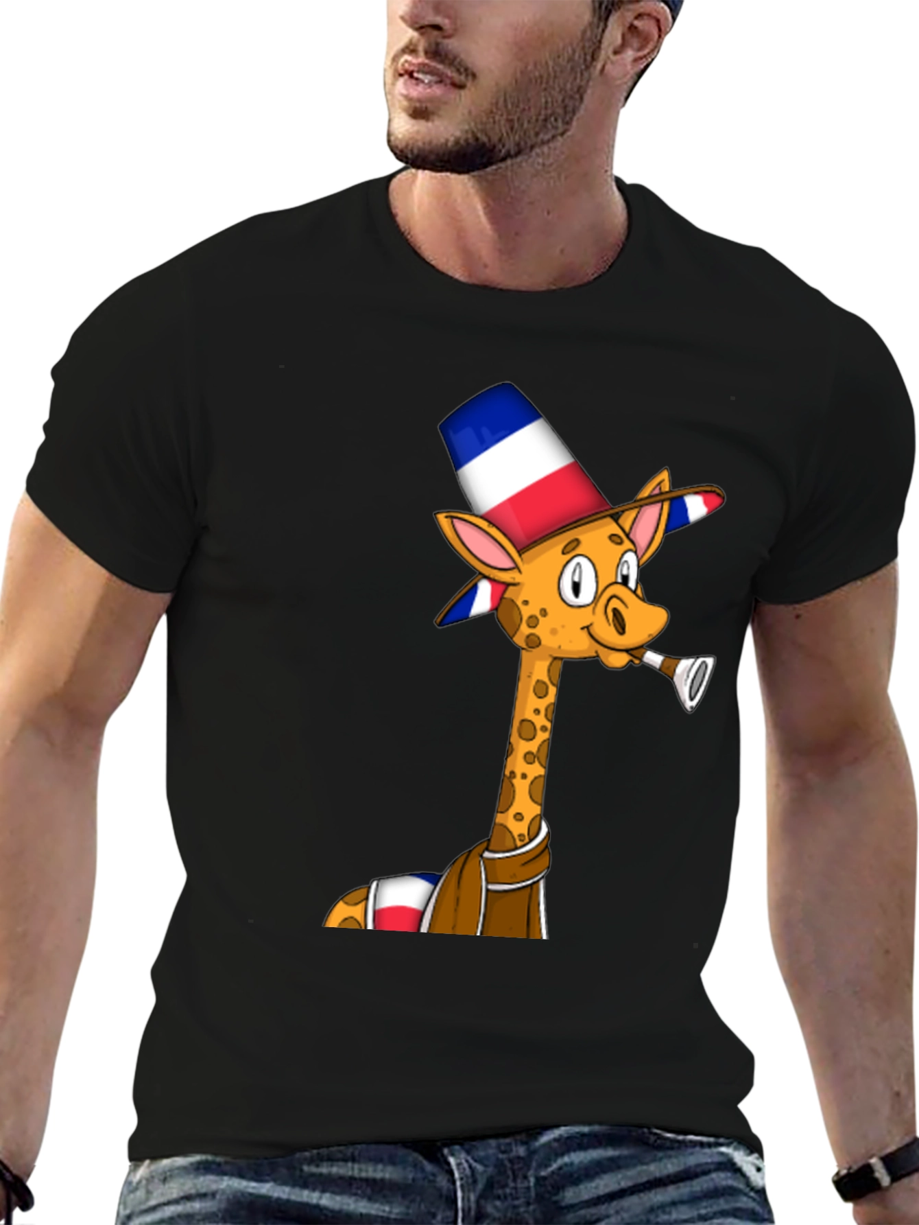 Giraffe in Hat T-Shirt - Unique Graphic Tee
