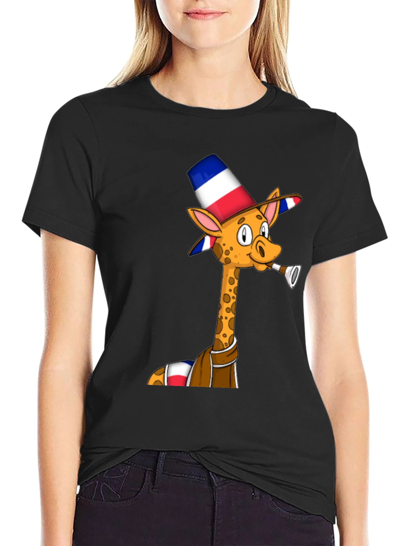 Giraffe in Hat T-Shirt - Unique Graphic Tee