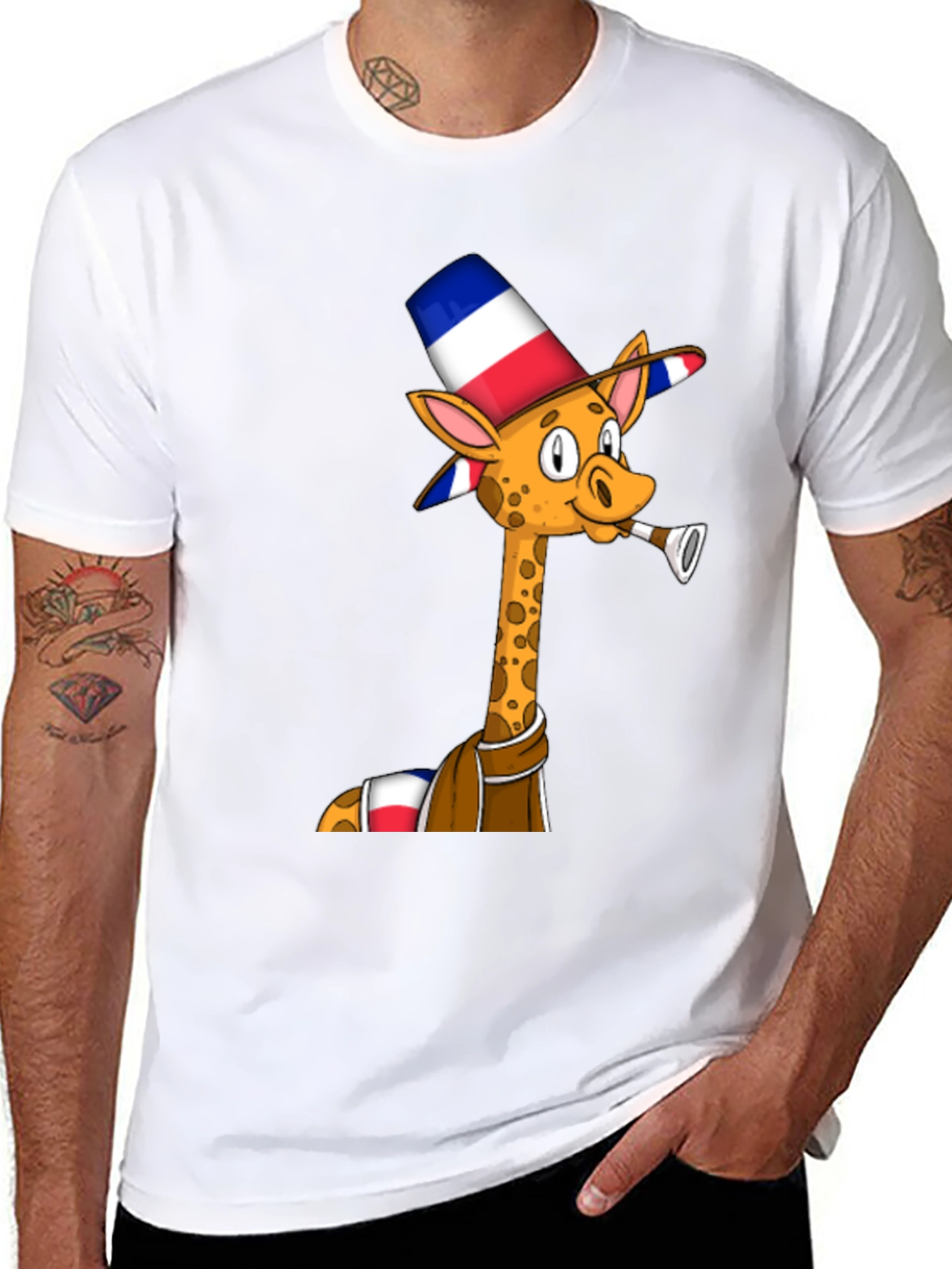 Giraffe in Hat T-Shirt - Unique Graphic Tee