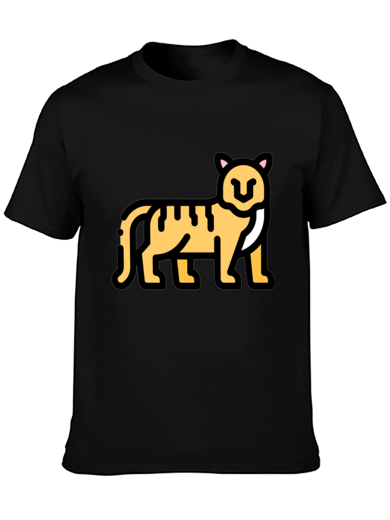 Black T-Shirt with Tiger Cartoon Graphic