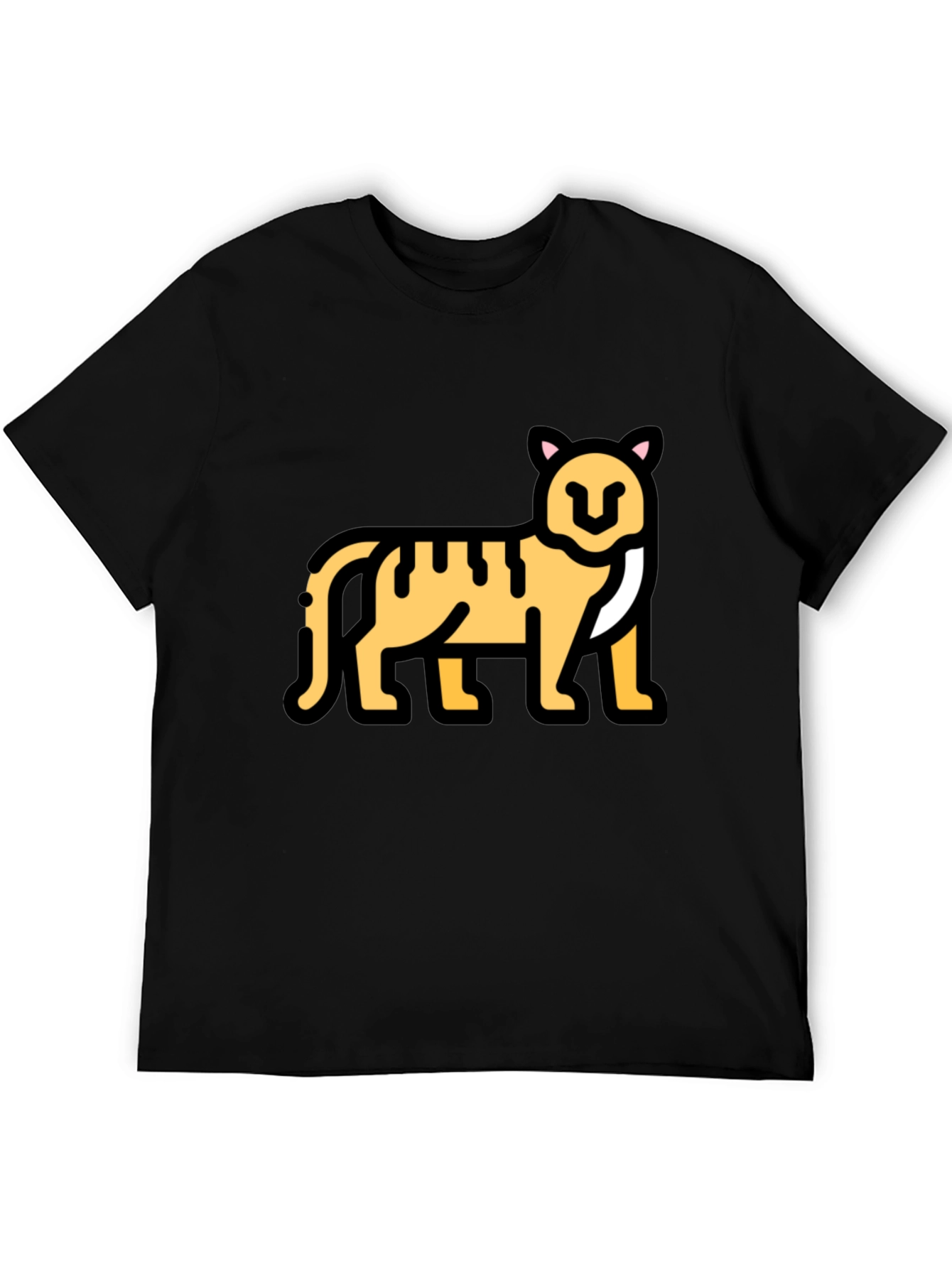 Black T-Shirt with Tiger Cartoon Graphic