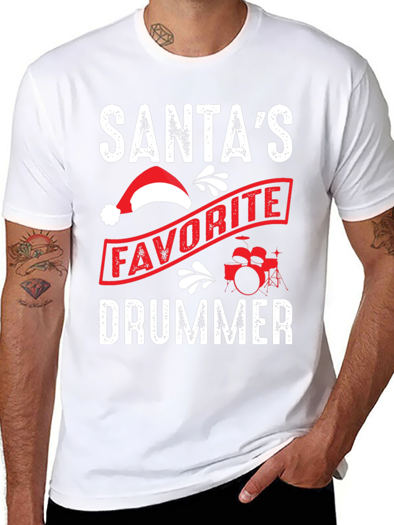 Santas Favorite Drummer T-Shirt - Christmas Holiday Tee