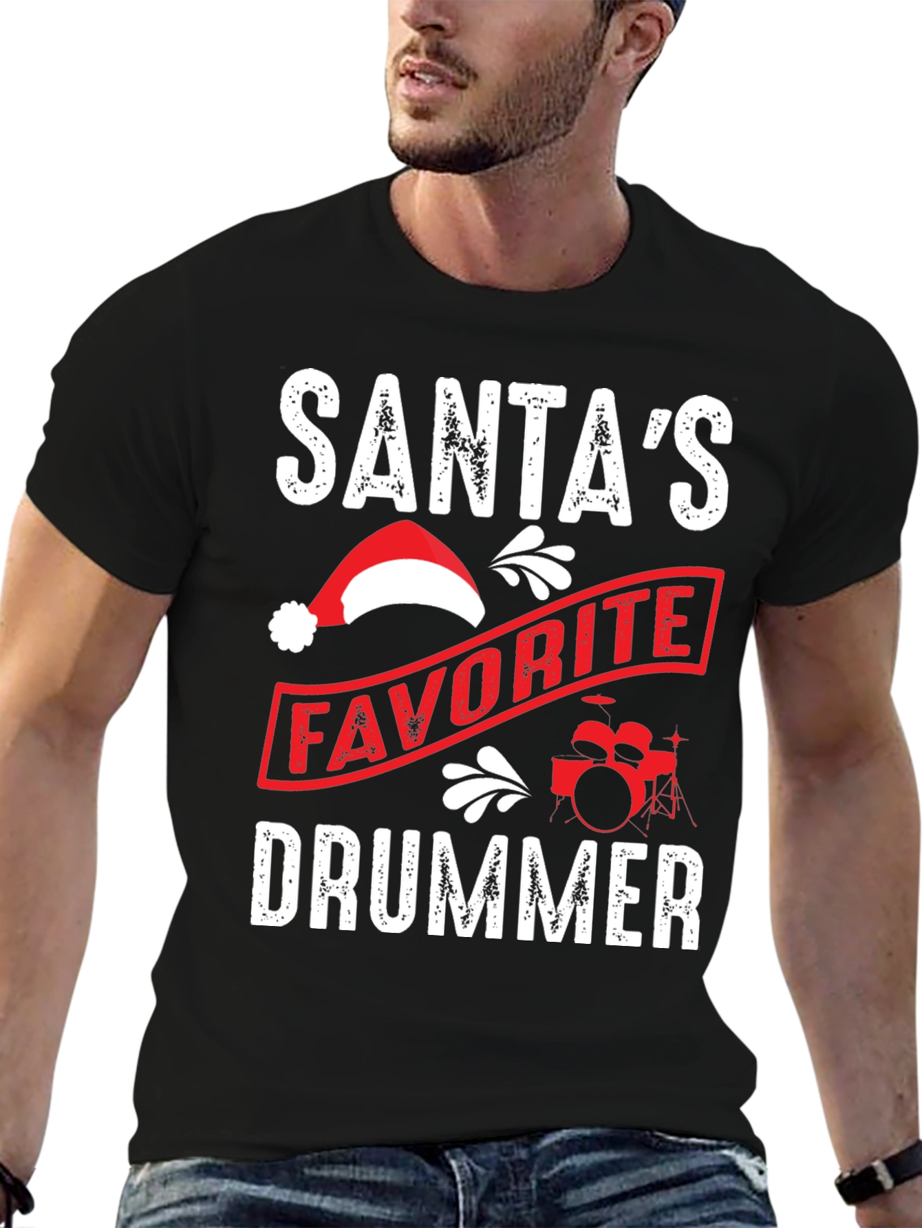 Santas Favorite Drummer T-Shirt - Christmas Holiday Tee