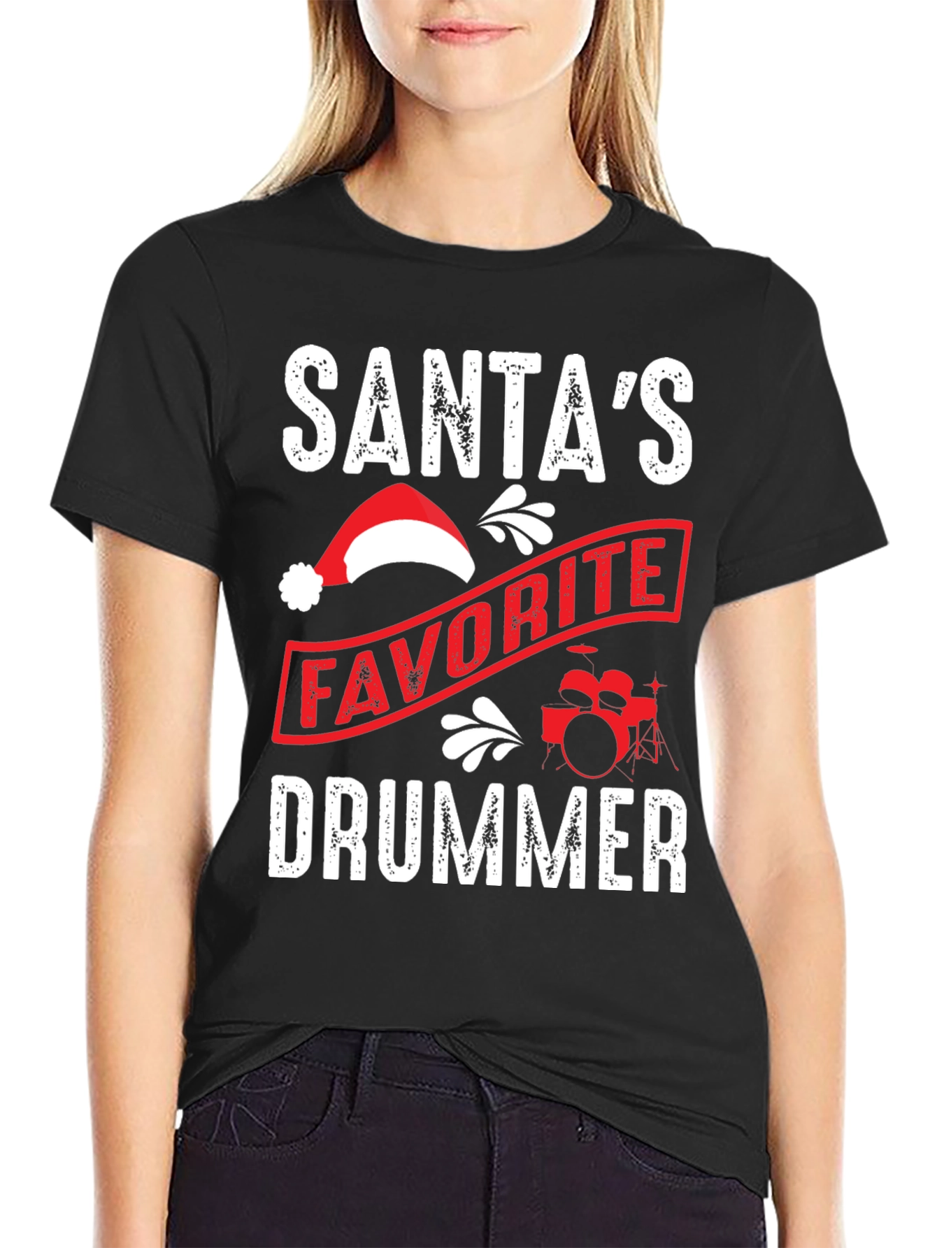 Santas Favorite Drummer T-Shirt - Christmas Holiday Tee