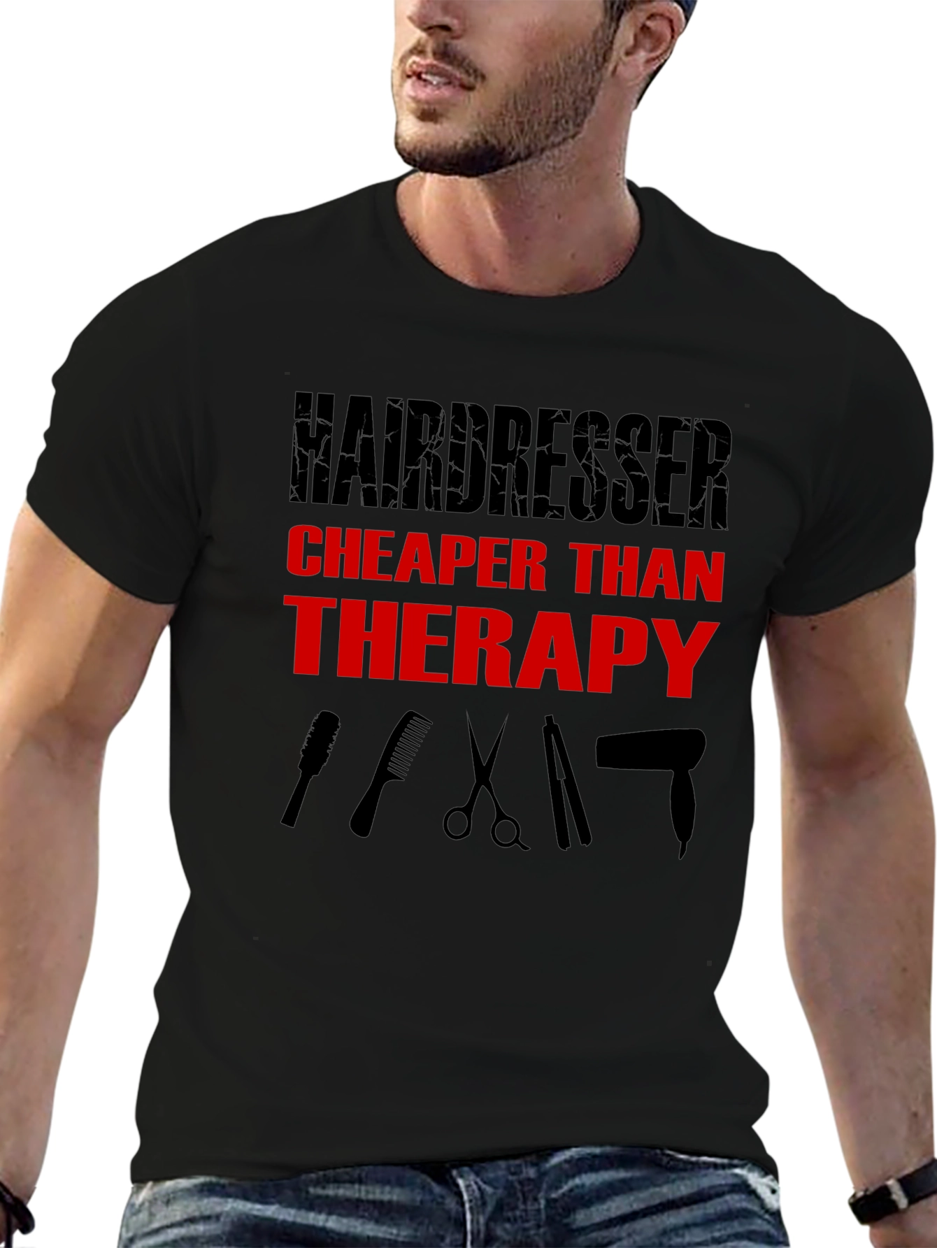 Hairdresser Cheaper Than Therapy Black T-Shirt