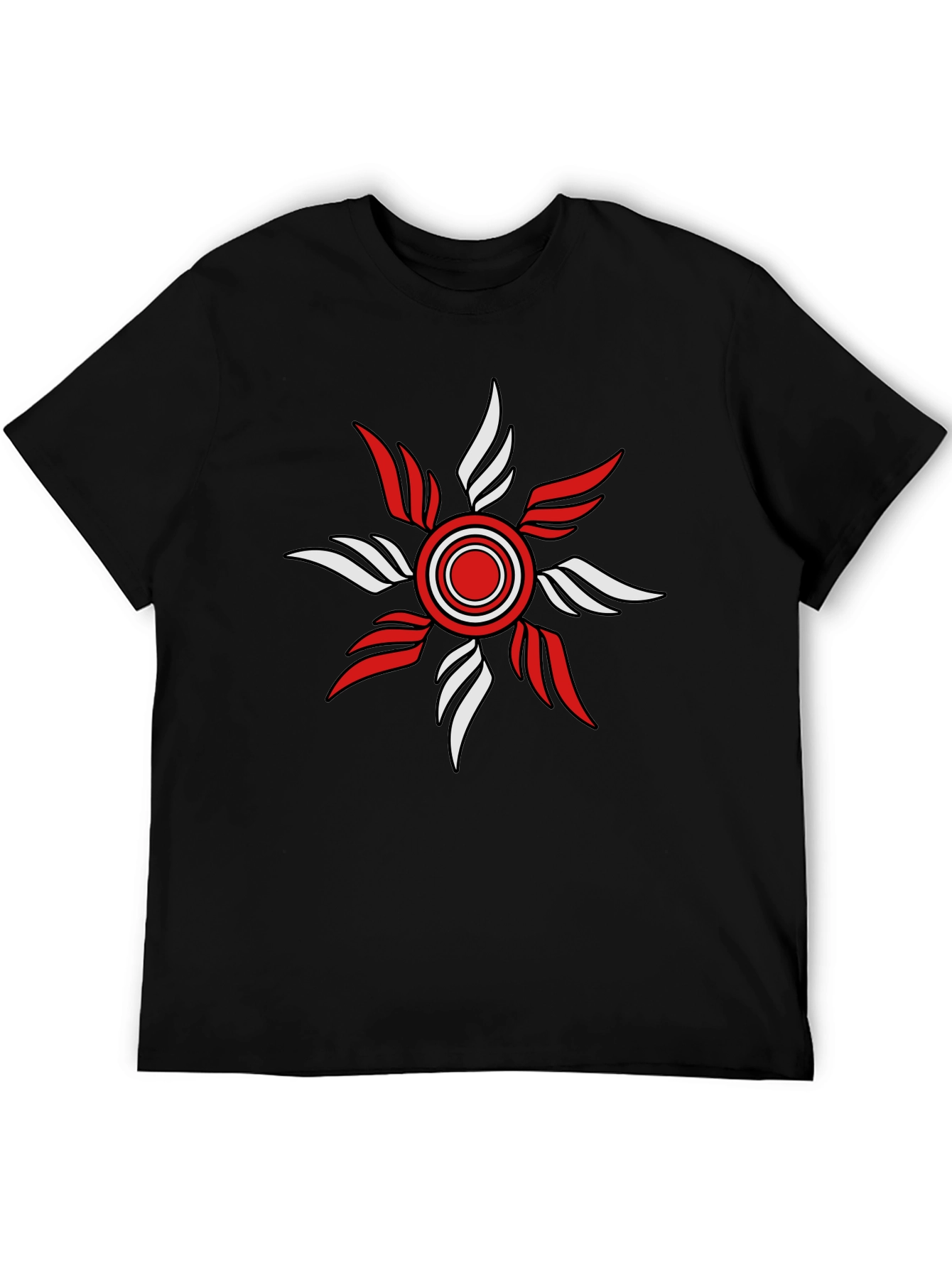 Mens Black T-Shirt with Red and White Emblem