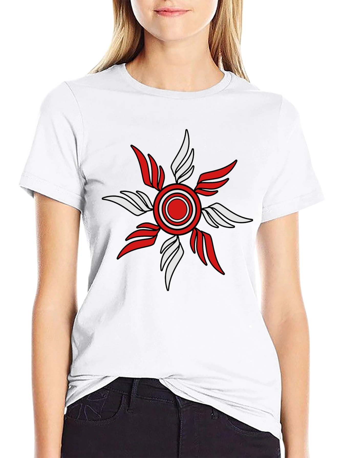 Mens Black T-Shirt with Red and White Emblem