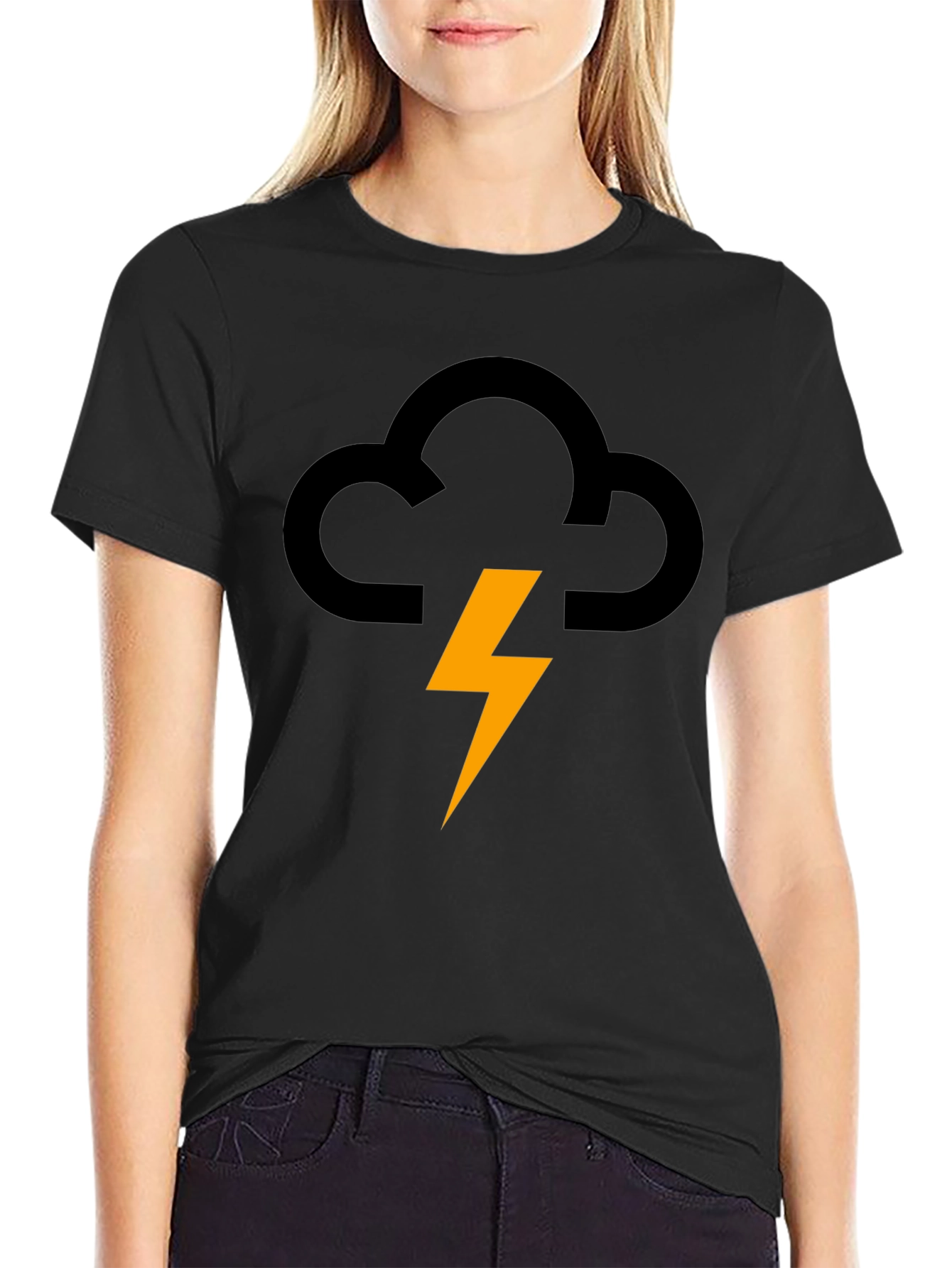 Storm Cloud Lightning Graphic Tee - Black