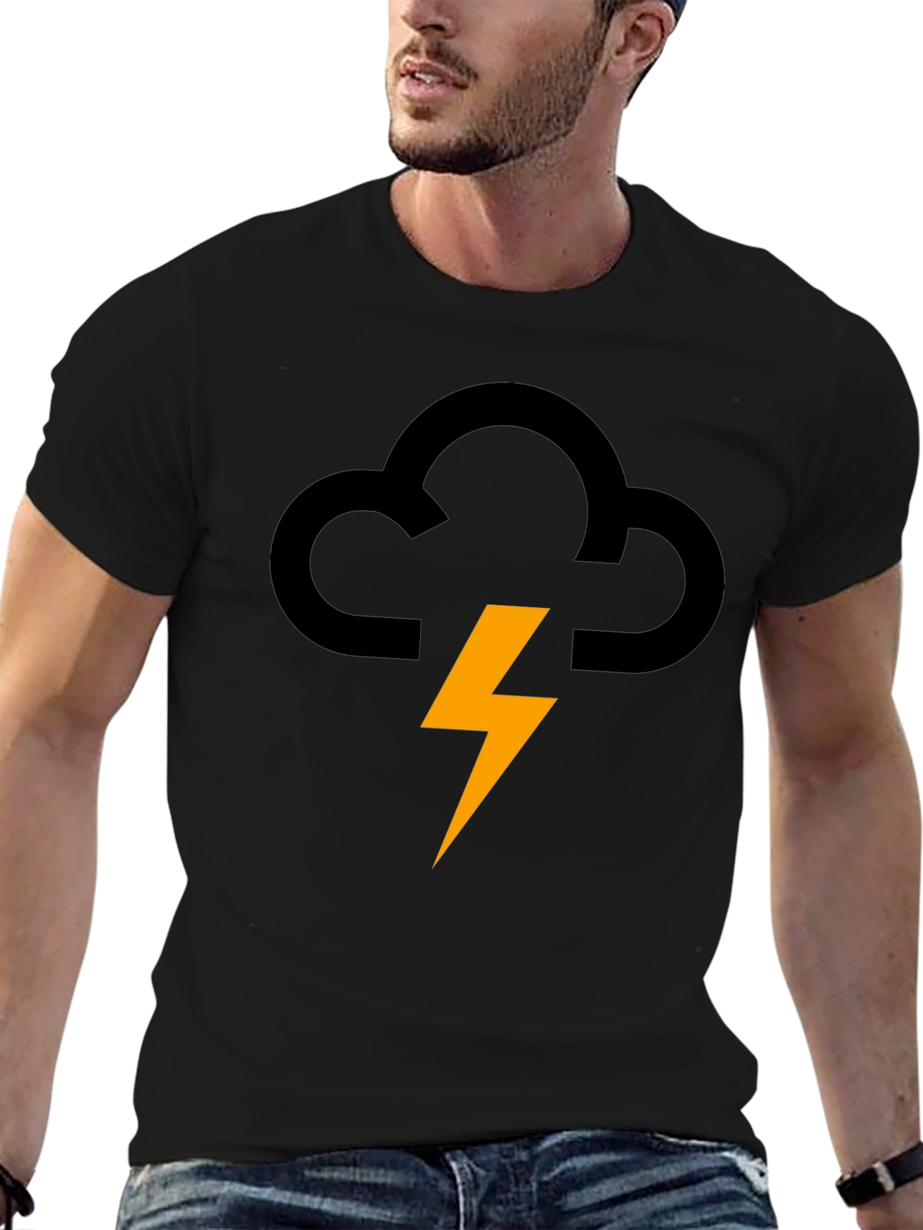 Storm Cloud Lightning Graphic Tee - Black