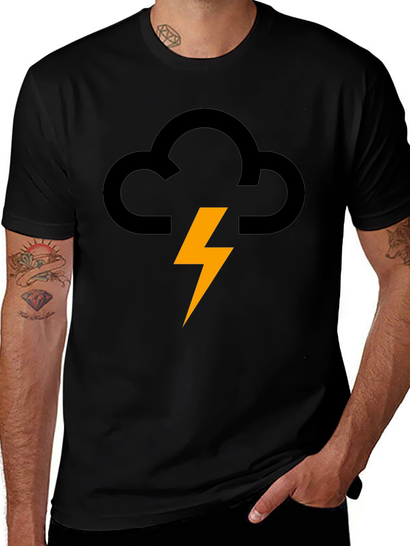 Storm Cloud Lightning Graphic Tee - Black