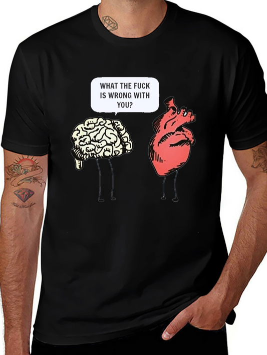 Funny Brain vs Heart Graphic T-Shirt - Unisex Black Tee