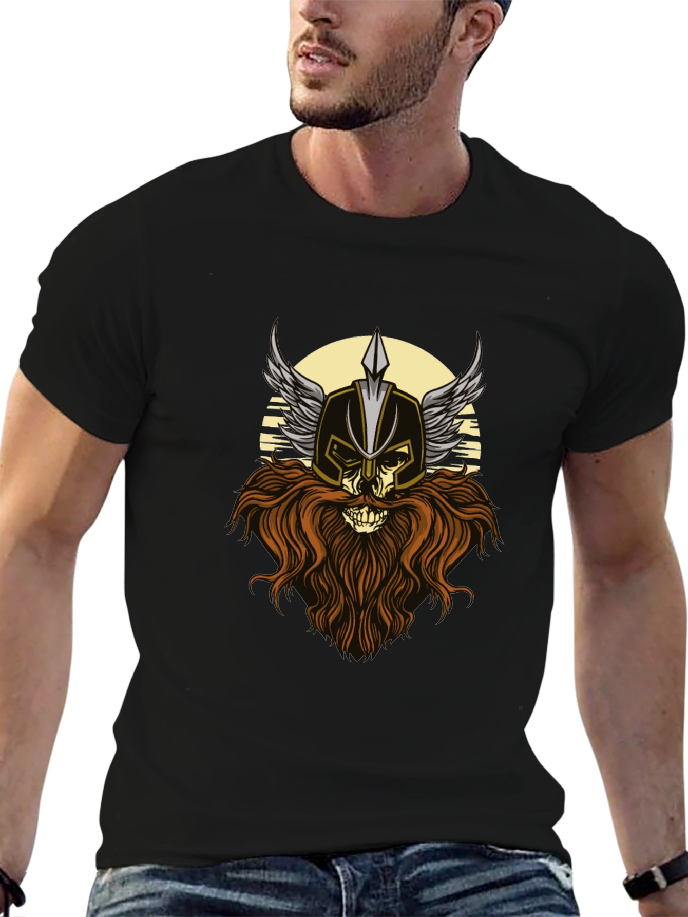 Viking Skull Graphic Tee - Black