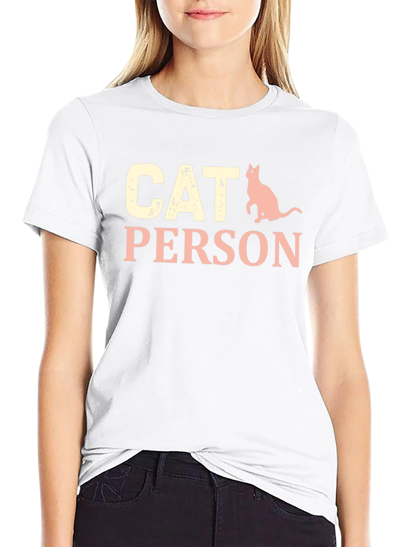 Cat Person Graphic Tee - Black Cotton T-Shirt
