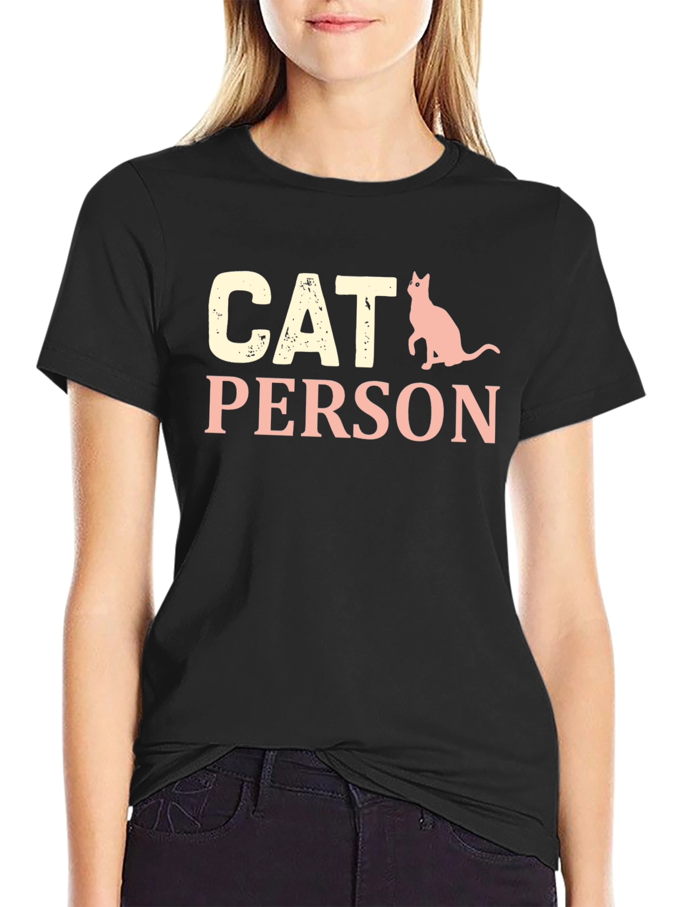 Cat Person Graphic Tee - Black Cotton T-Shirt