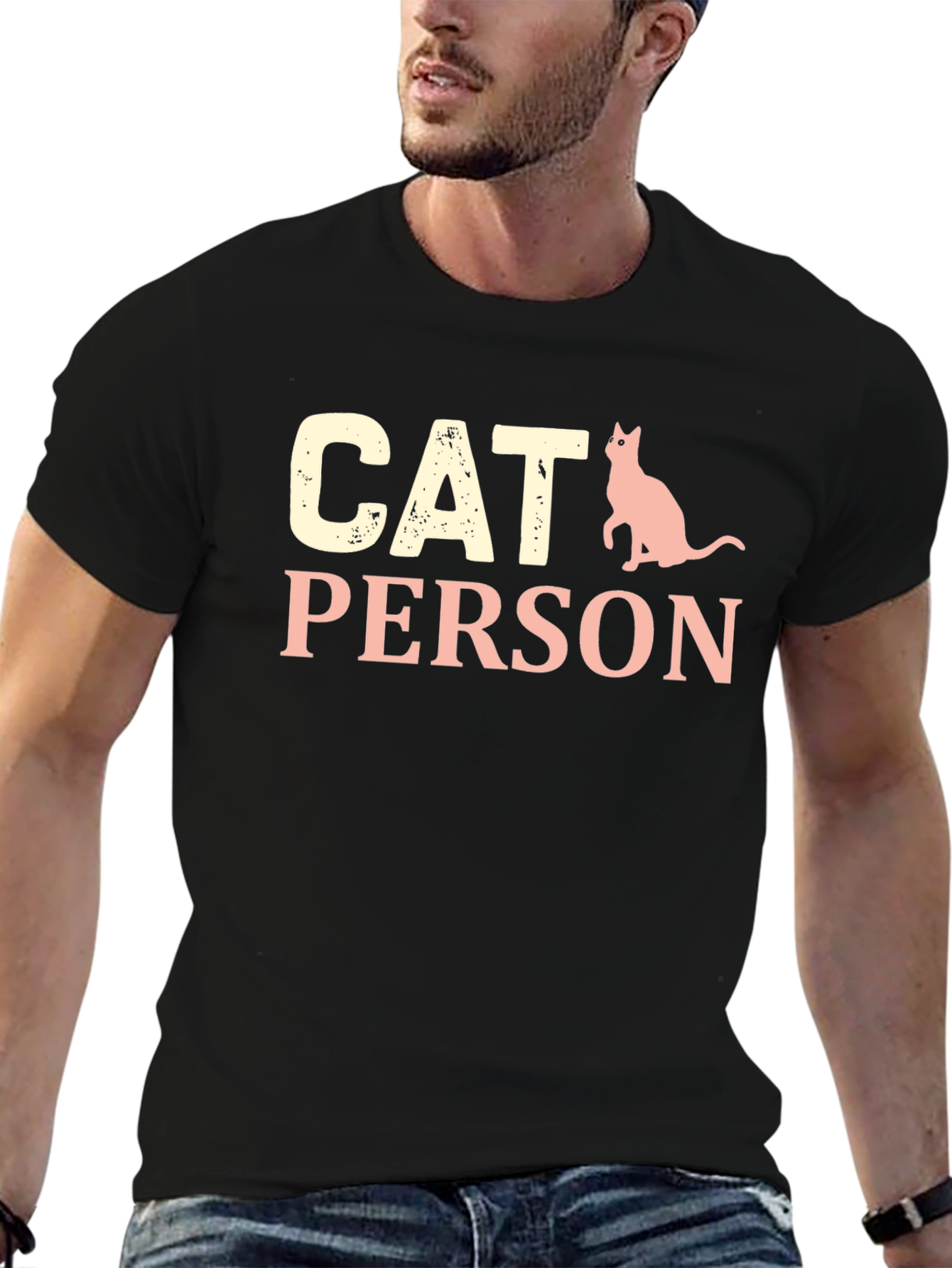 Cat Person Graphic Tee - Black Cotton T-Shirt