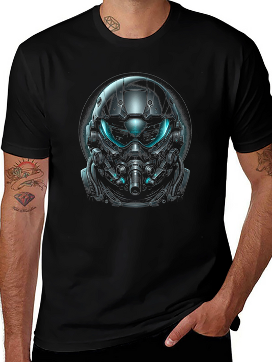 Futuristic Helmet Graphic Black T-Shirt