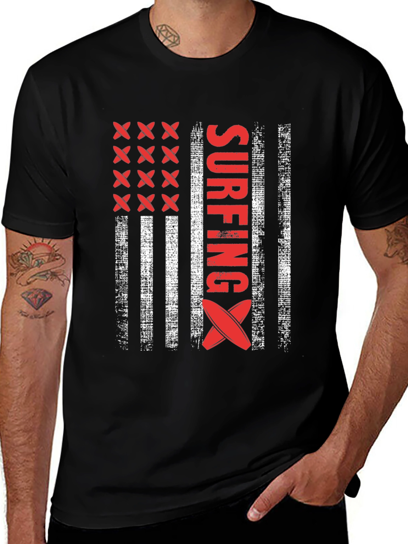 Surfing American Flag T-Shirt - USA Surfboard Tee