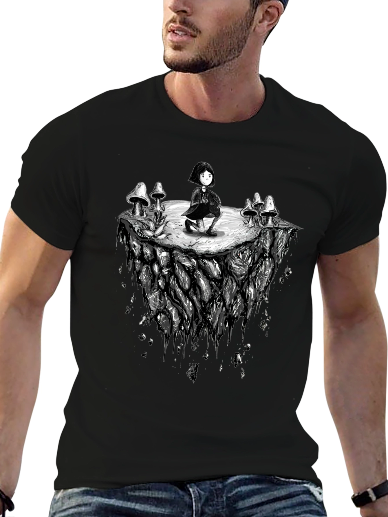 Mushroom Island Graphic Black T-Shirt