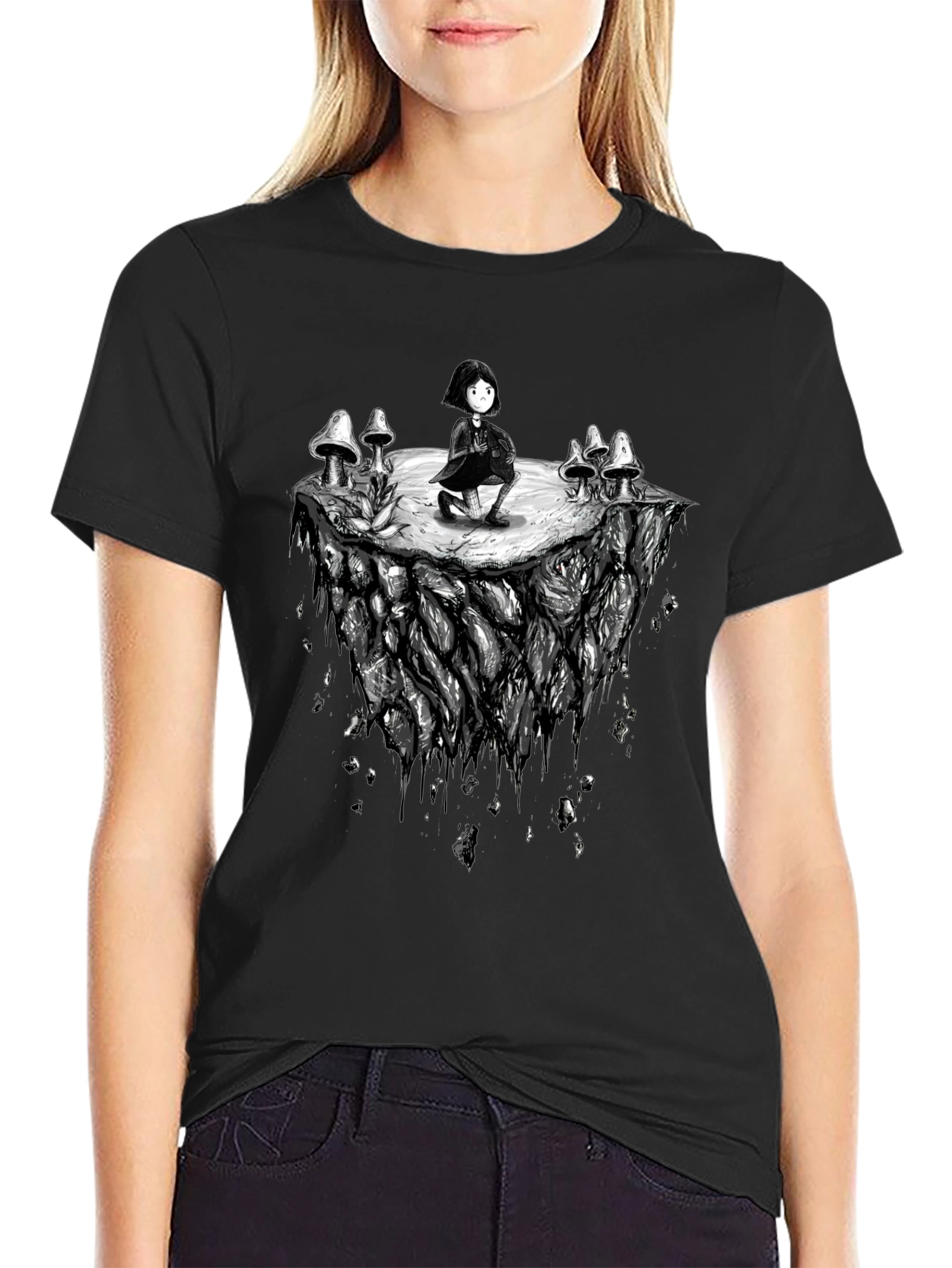 Mushroom Island Graphic Black T-Shirt