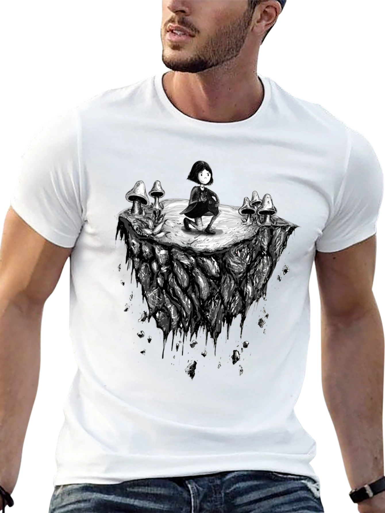 Mushroom Island Graphic Black T-Shirt
