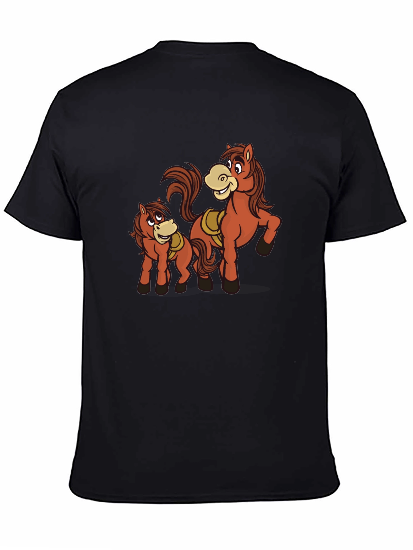 Horse Cartoon Graphic Black T-Shirt