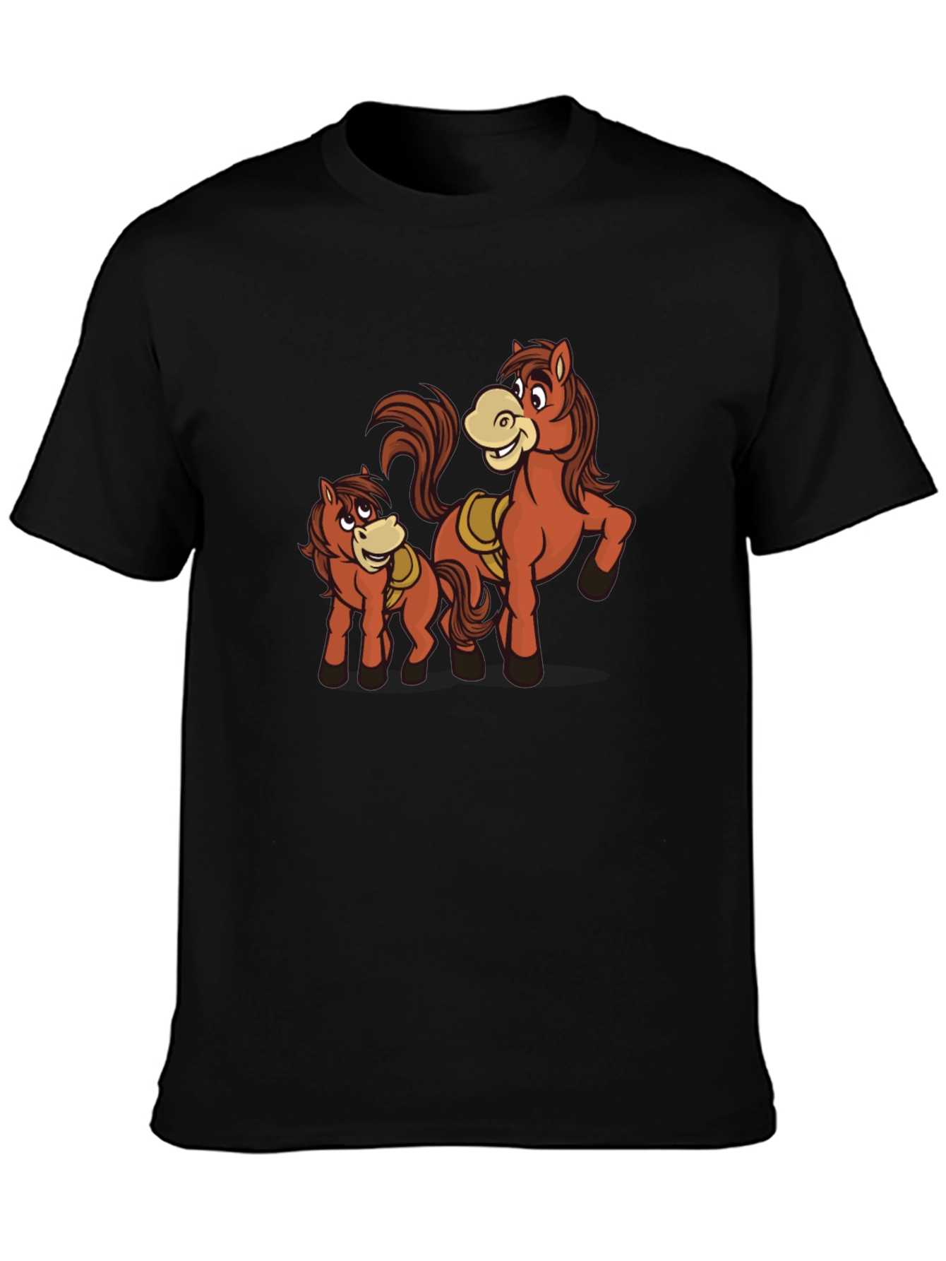 Horse Cartoon Graphic Black T-Shirt