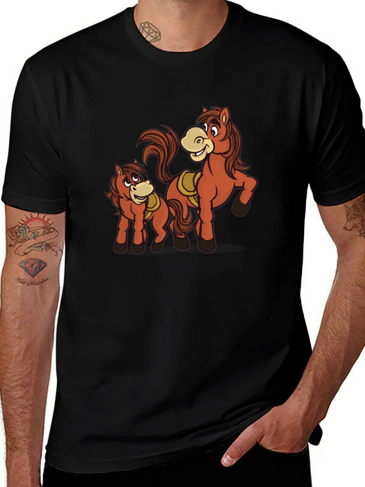 Horse Cartoon Graphic Black T-Shirt