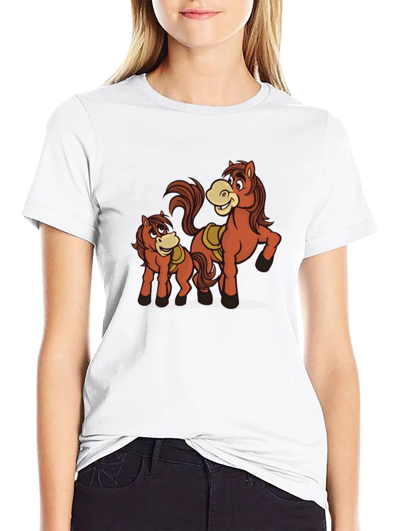 Horse Cartoon Graphic Black T-Shirt