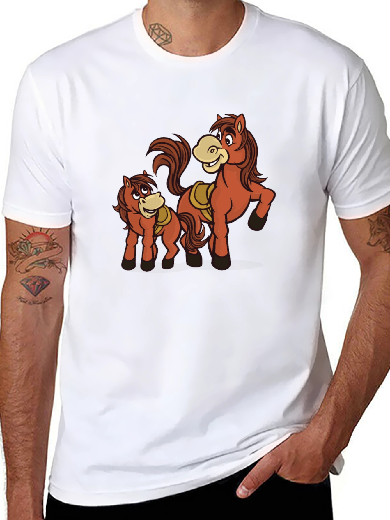 Horse Cartoon Graphic Black T-Shirt