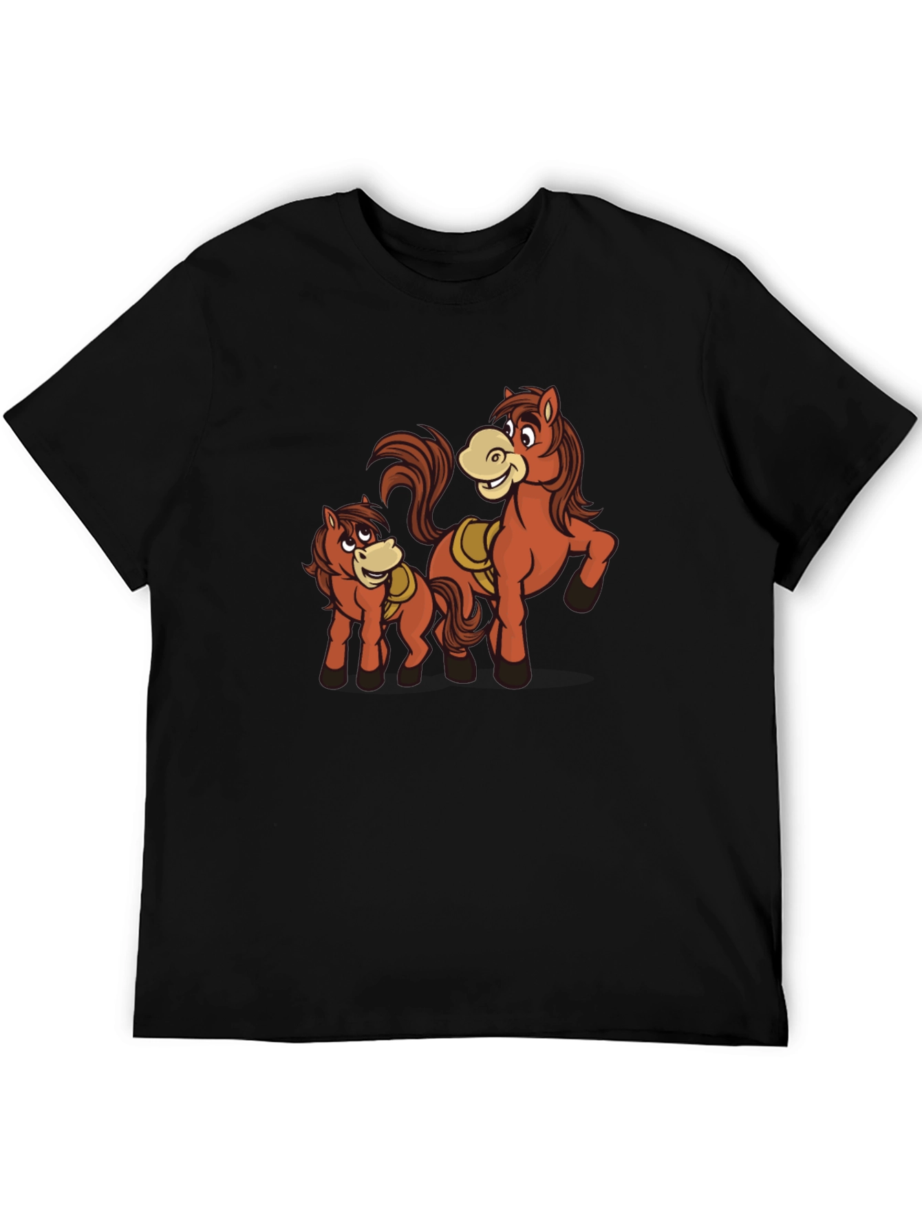 Horse Cartoon Graphic Black T-Shirt