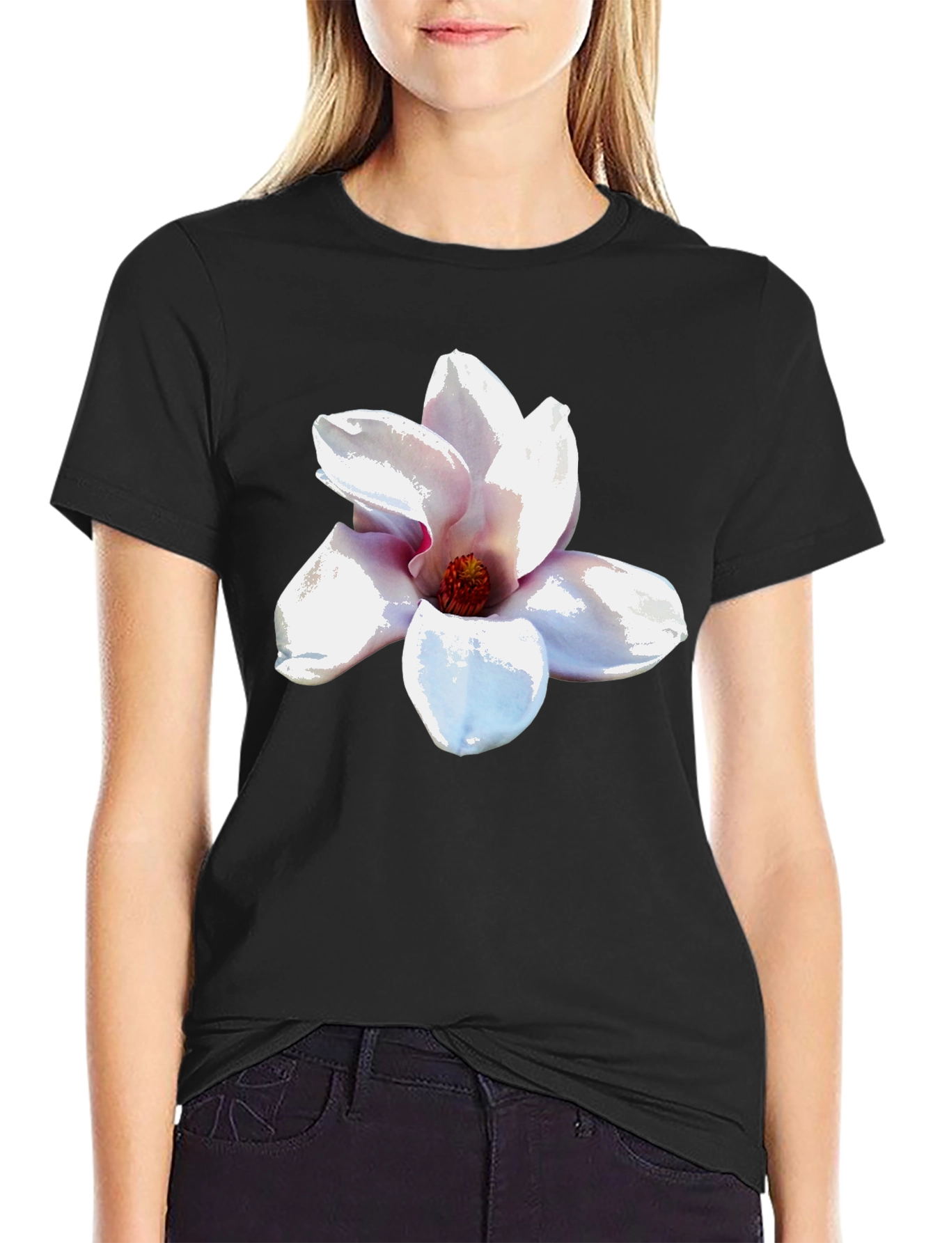 Magnolia Blossom Black T-Shirt
