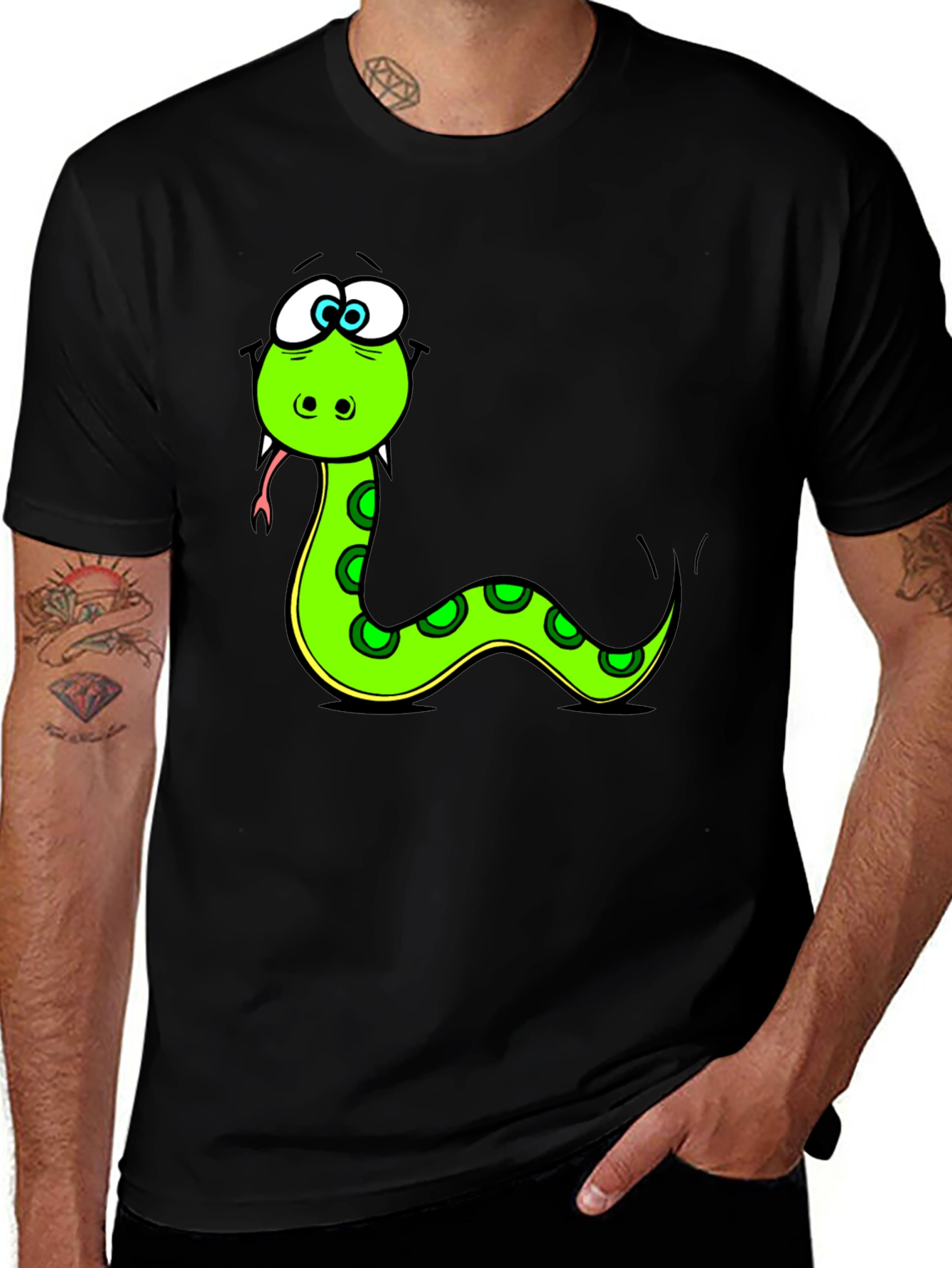 Cartoon Snake Black T-Shirt