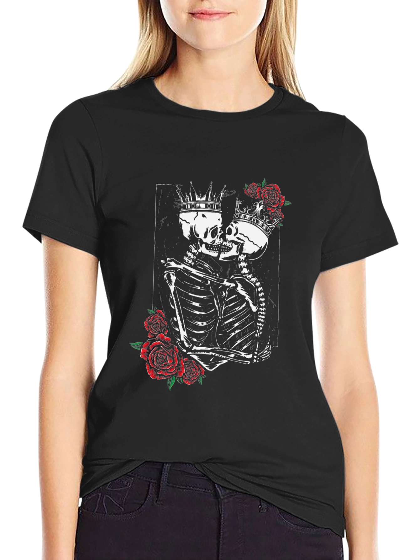Skeleton King & Queen Rose Graphic T-Shirt