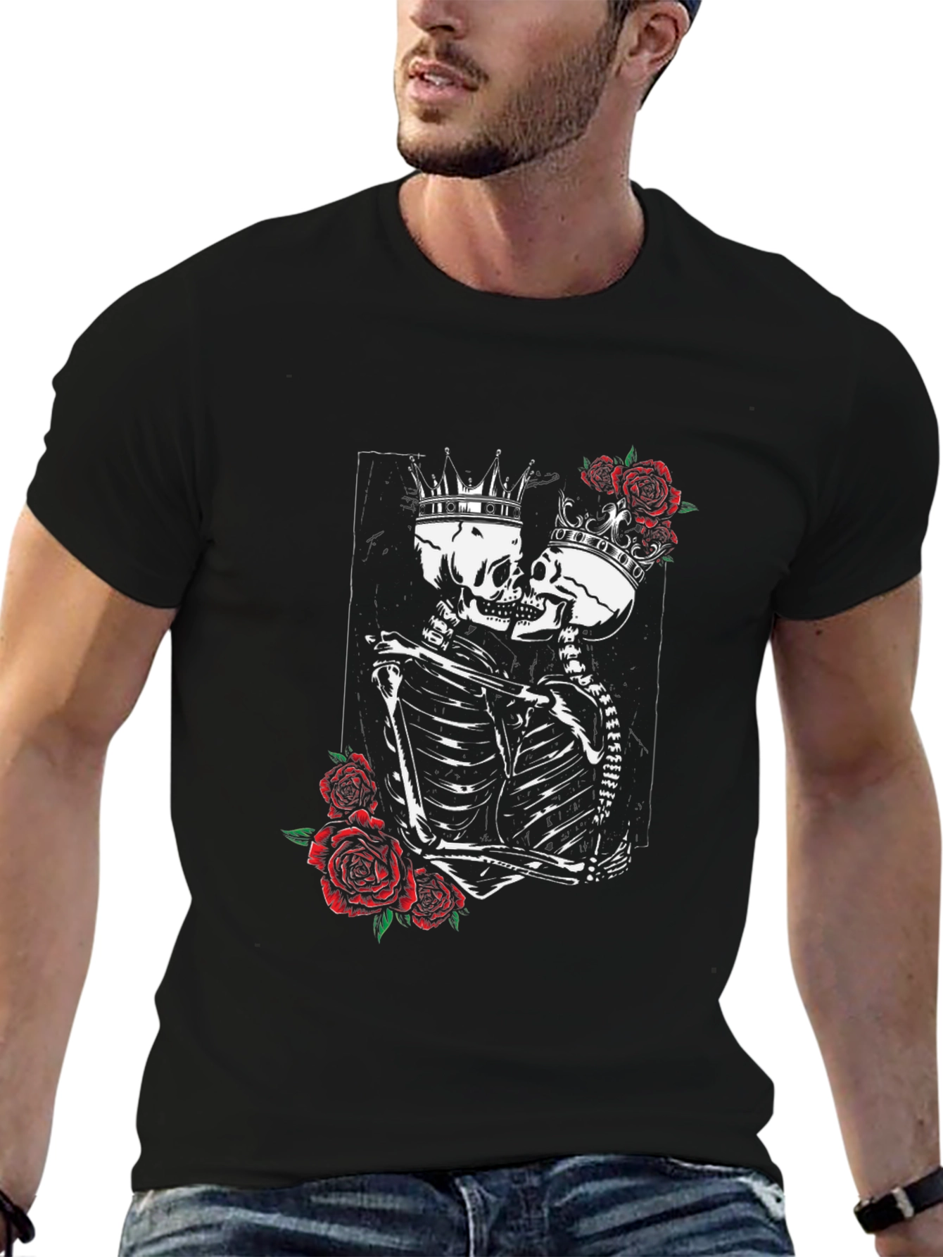 Skeleton King & Queen Rose Graphic T-Shirt