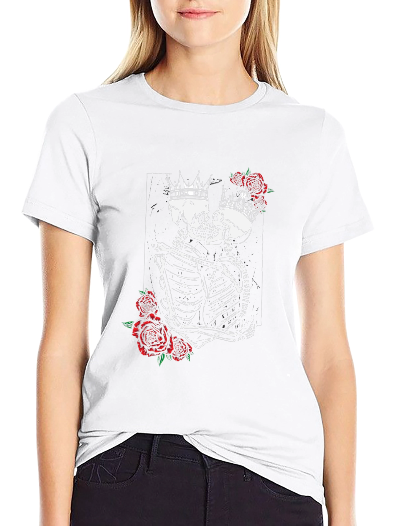 Skeleton King & Queen Rose Graphic T-Shirt