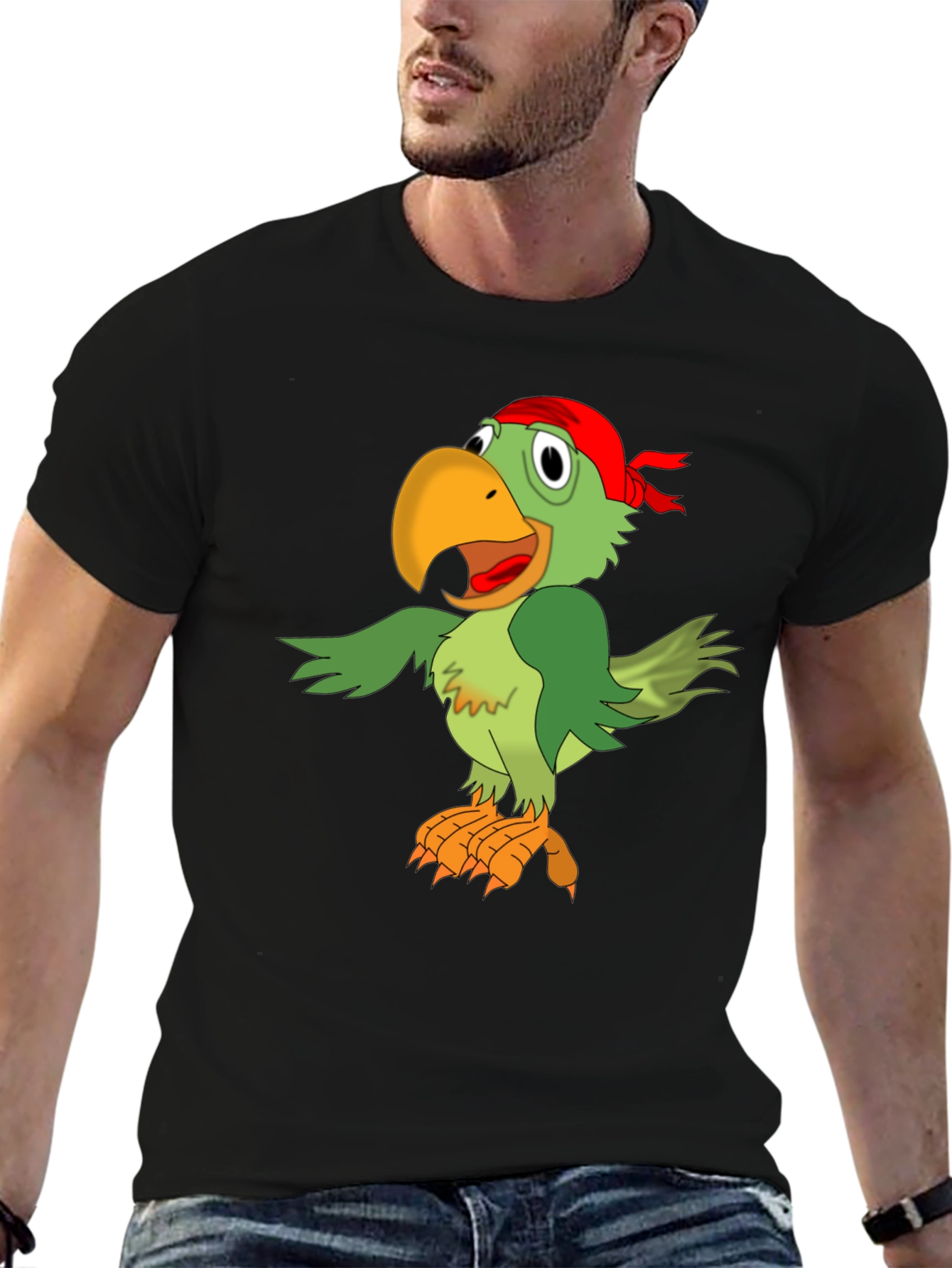 Parrot Pirate Graphic Tee - Mens Black T-Shirt