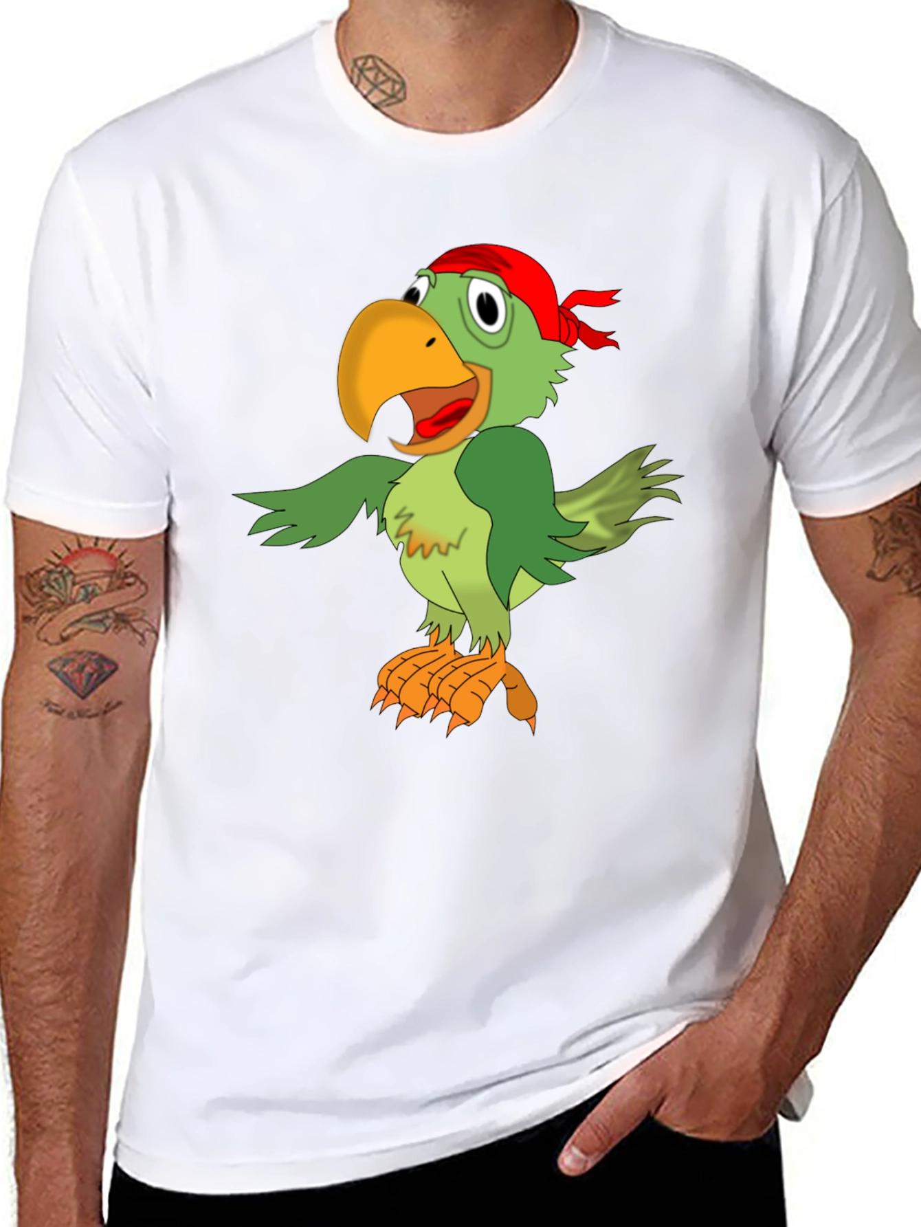 Parrot Pirate Graphic Tee - Mens Black T-Shirt