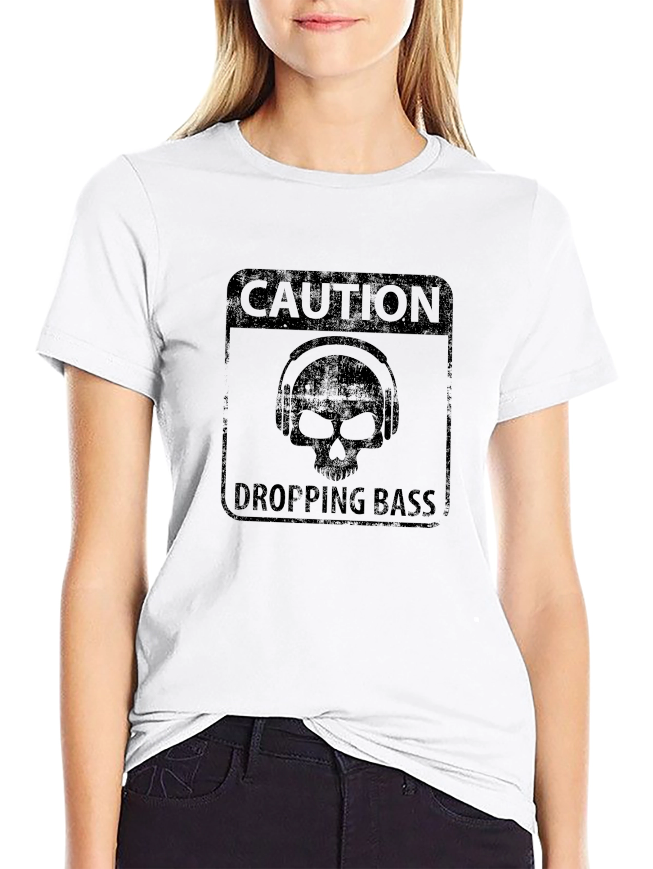 Caution Dropping Bass Black Graphic T-Shirt