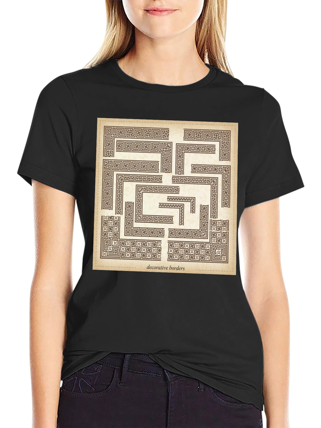 Maze Graphic Print Black Crew Neck Tee