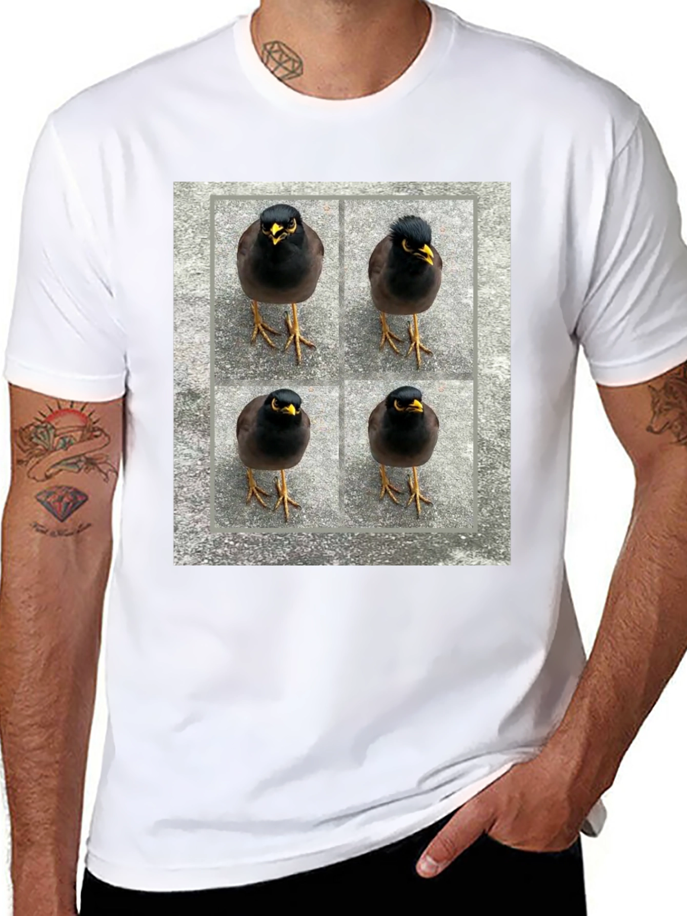 Myna Bird Grid T-Shirt - Unique Graphic Tee