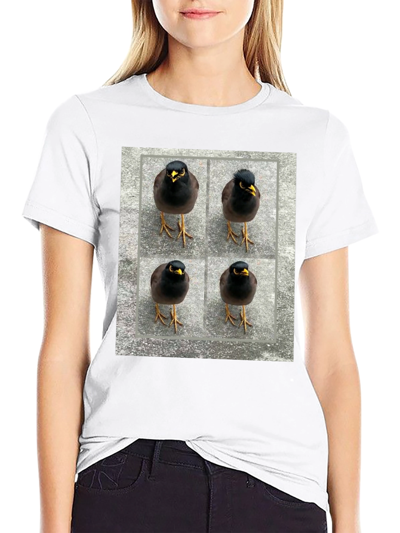 Myna Bird Grid T-Shirt - Unique Graphic Tee