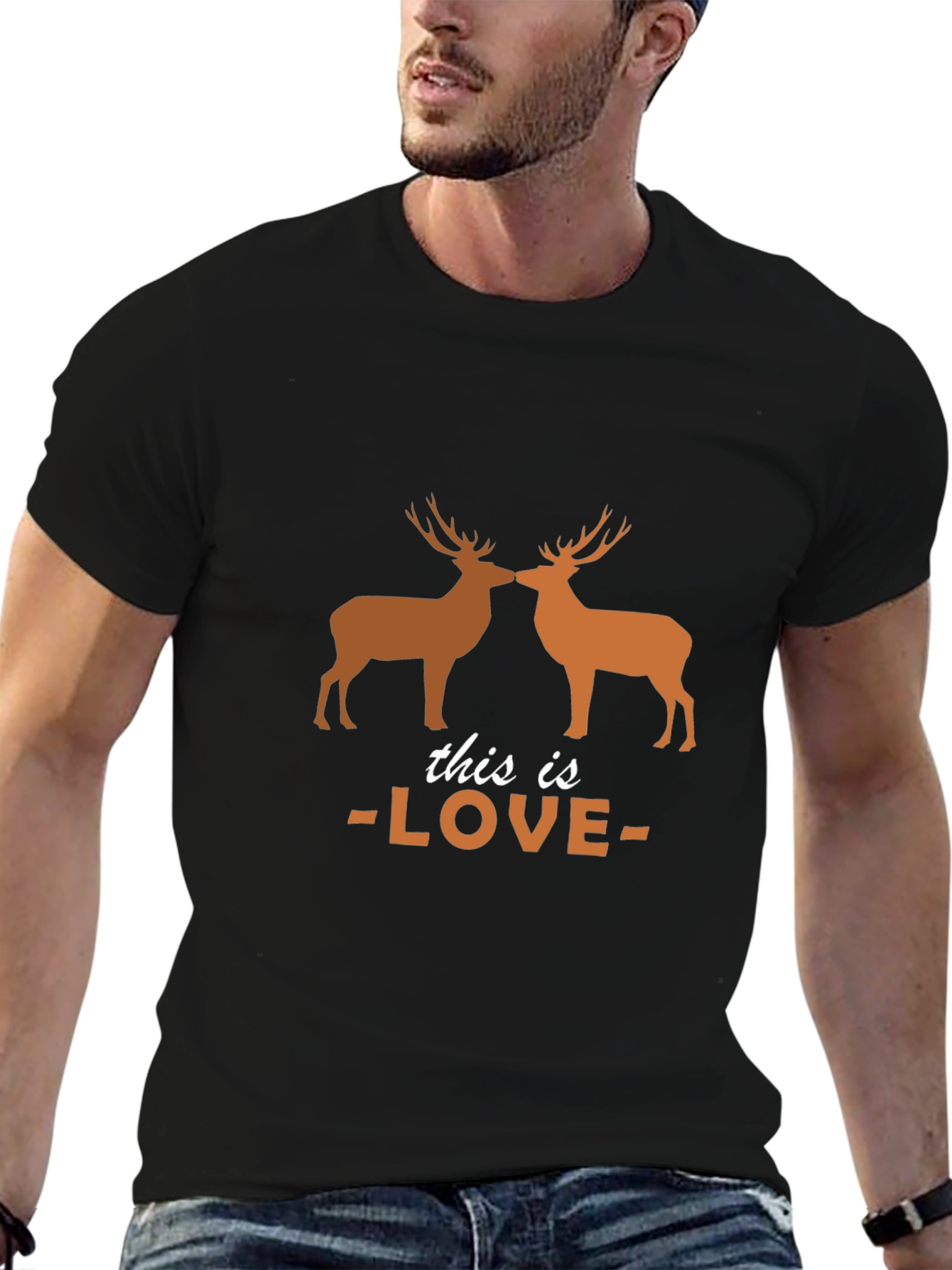 Deer Love Graphic Tee - Black Cotton T-Shirt